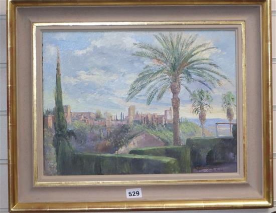 Timothy Easton (b. 1943), The Alhambra, Spain, signed, inscribed verso, Bourne Gallery label, oil on canvas